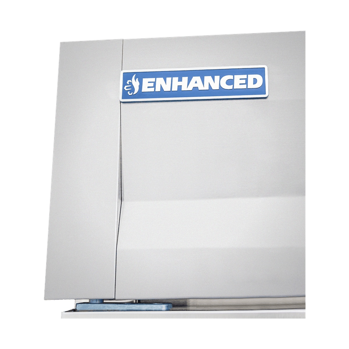 Enhanced Refrigeration logo badge on stainless exterior panel