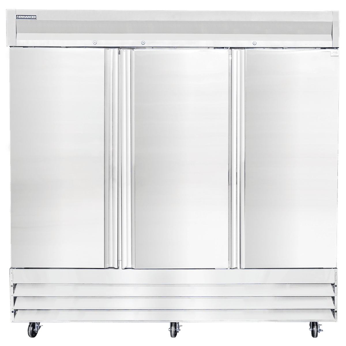 Front view of Enhanced Refrigeration ERS-72F-HC reach-in freezer with three solid doors