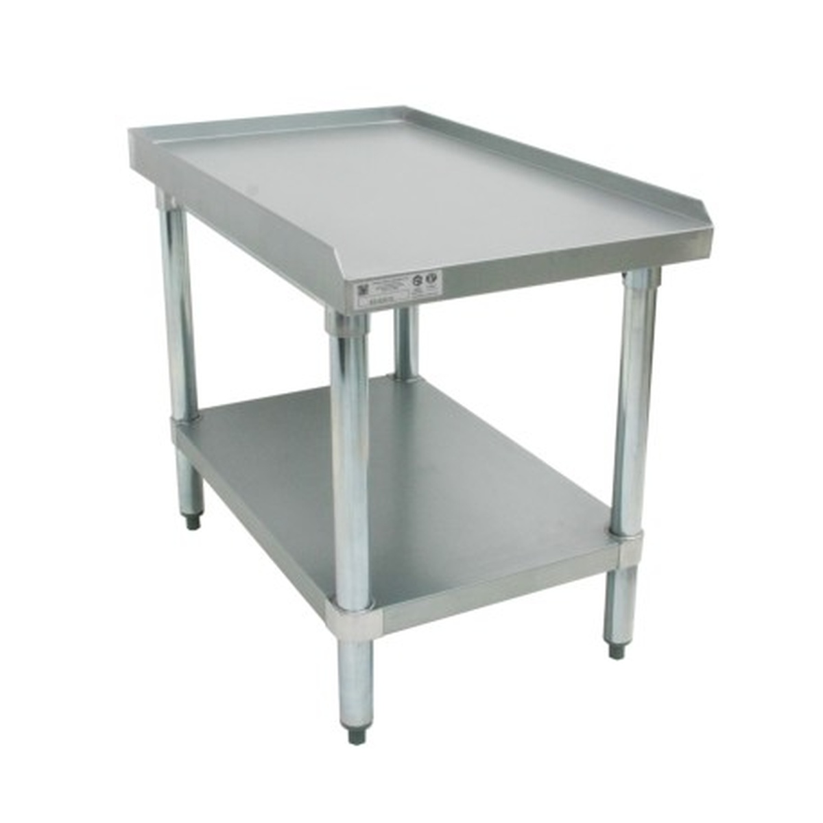 GSW USA ES-E3018 galvanized equipment stand with undershelf and adjustable bullet feet, angled view