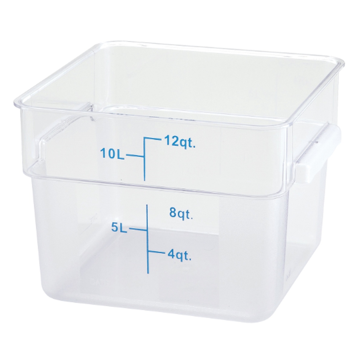 Cresco Resco ESC12C 12 Qt. square clear polycarbonate food storage container with quart and liter measurement markings