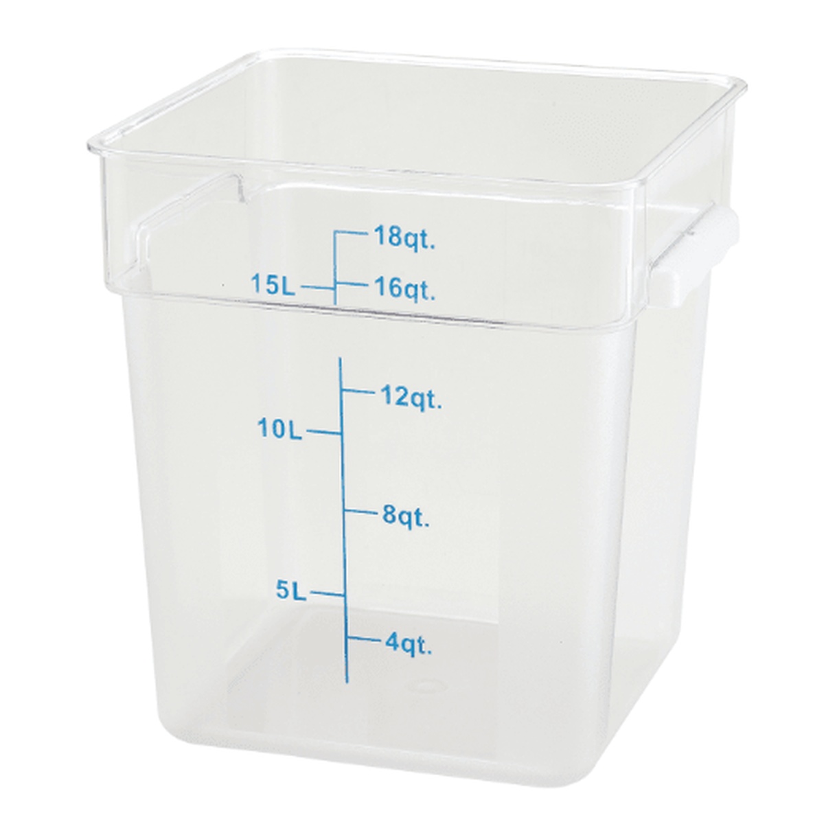 Cresco Resco ESC18C 18 Qt. square clear polycarbonate food storage container with dual quart and liter measurement markings