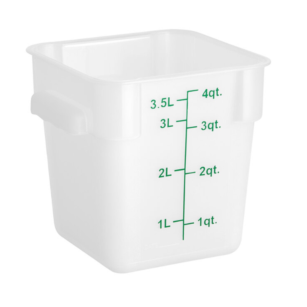 Cresco Resco ESC4T 4-quart square translucent food storage container with green dual-scale measurement markings