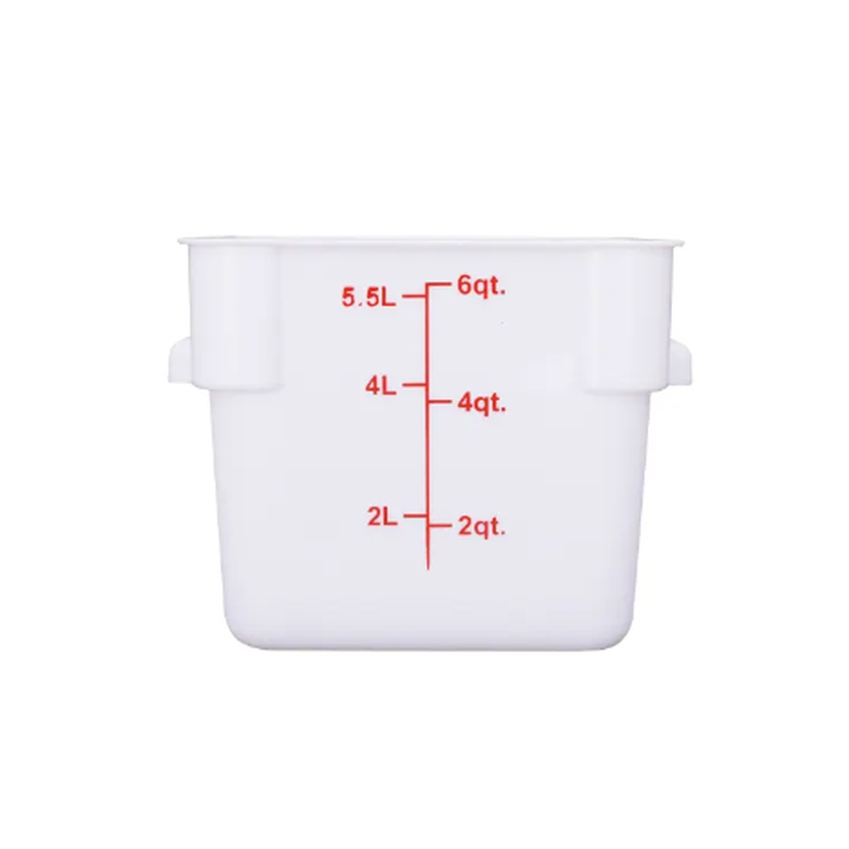 Cresco Resco ESC6T 6 Qt. square translucent food storage container with red quart and liter measurement markings