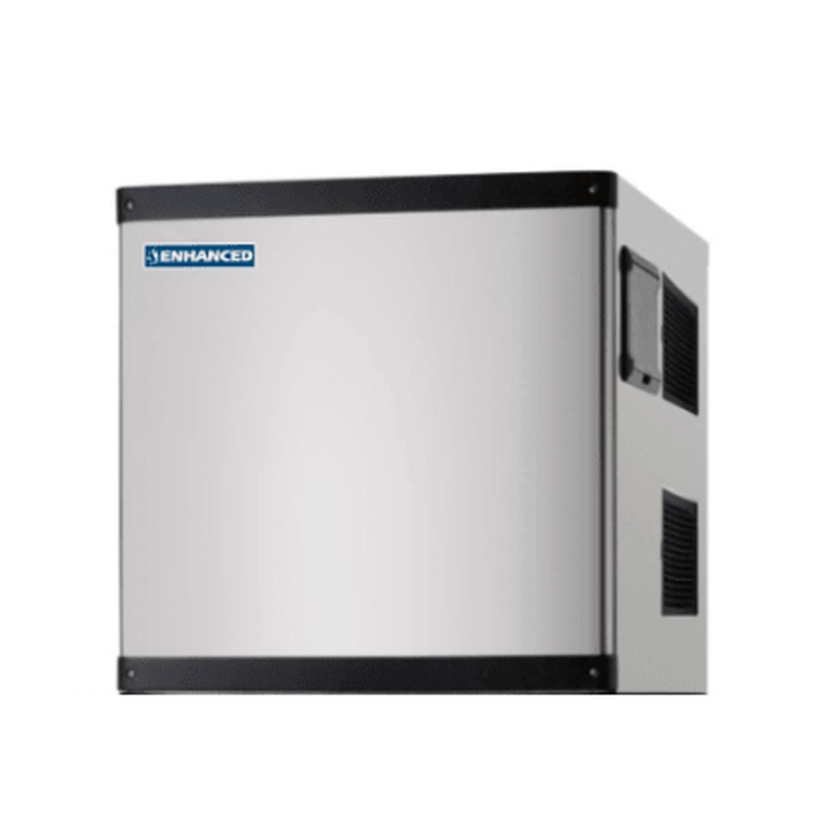 Enhanced ESK-329 ice machine head unit with stainless steel exterior and ENHANCED branding panel