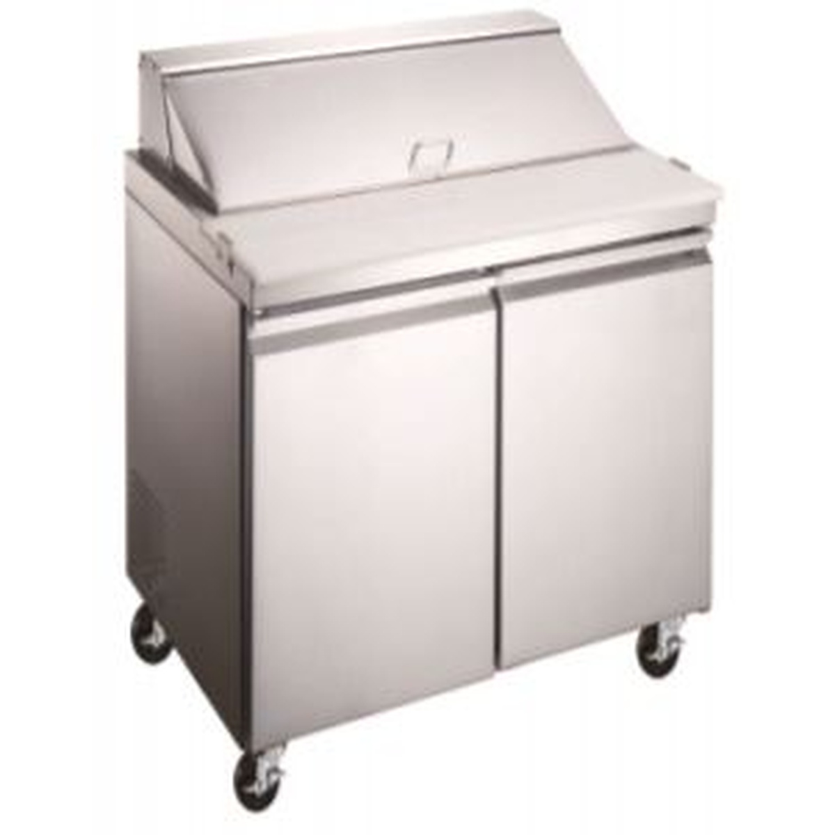 ESP-36-HC Enhanced stainless steel refrigerated sandwich and salad prep table with two self-closing doors and four casters