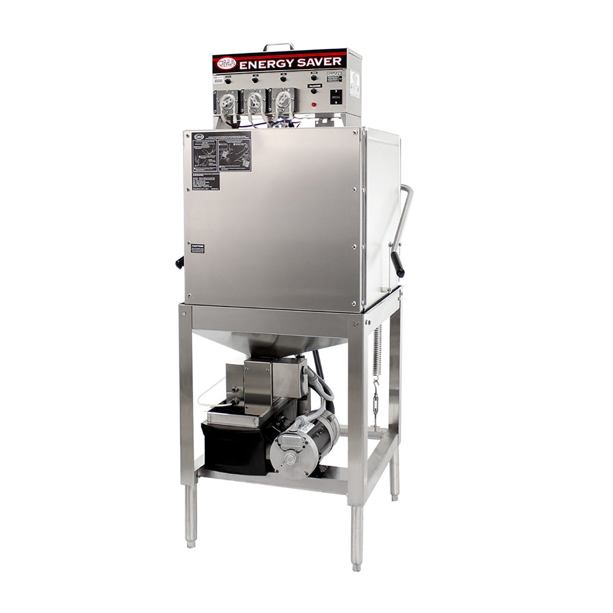CMA Dishmachines EST-3-D-EXT dishwasher angled view showing top control box and stainless frame