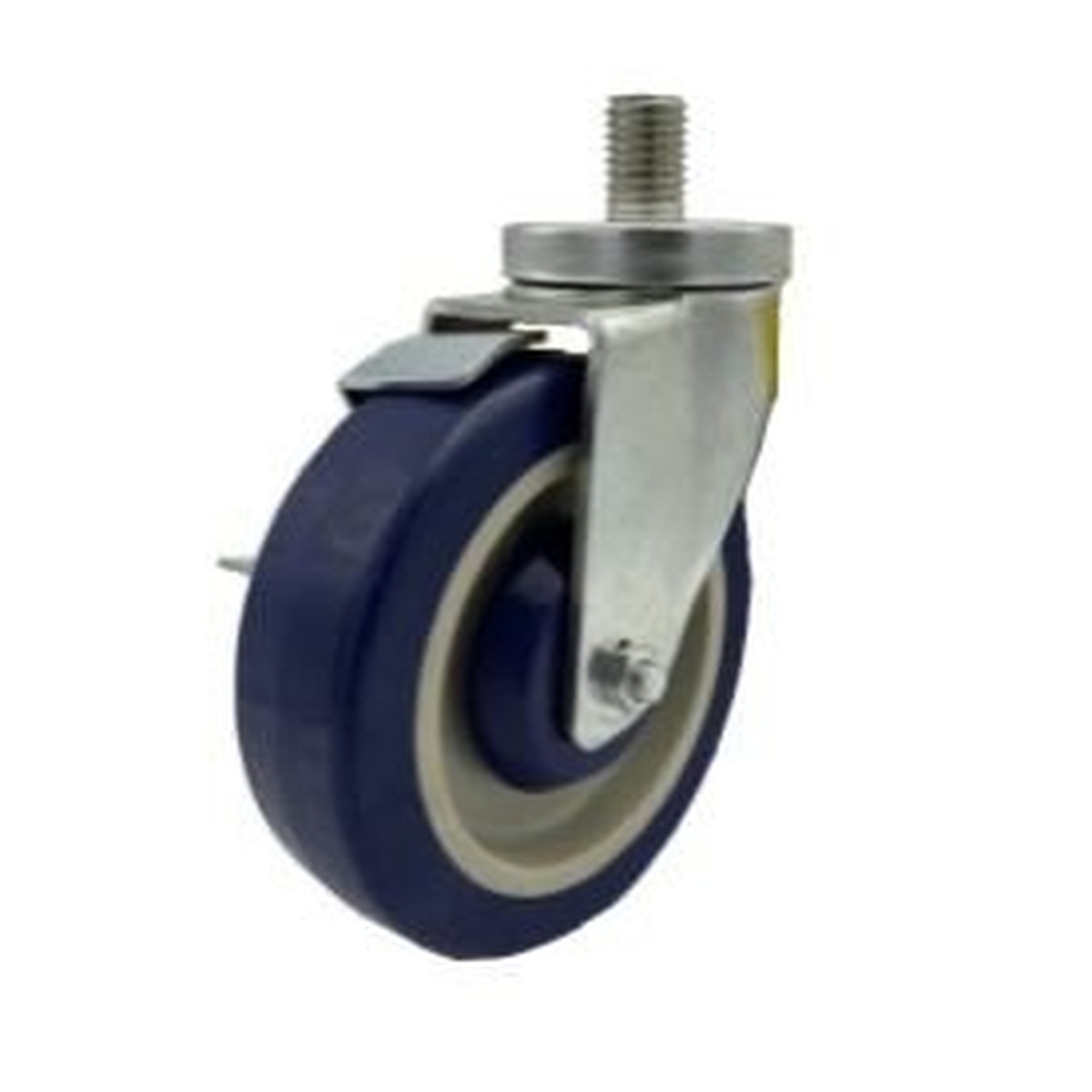 Enhanced ET34Z-515-P2-1 5-inch universal thread caster with brake, blue rubber wheel and stainless steel mounting bracket