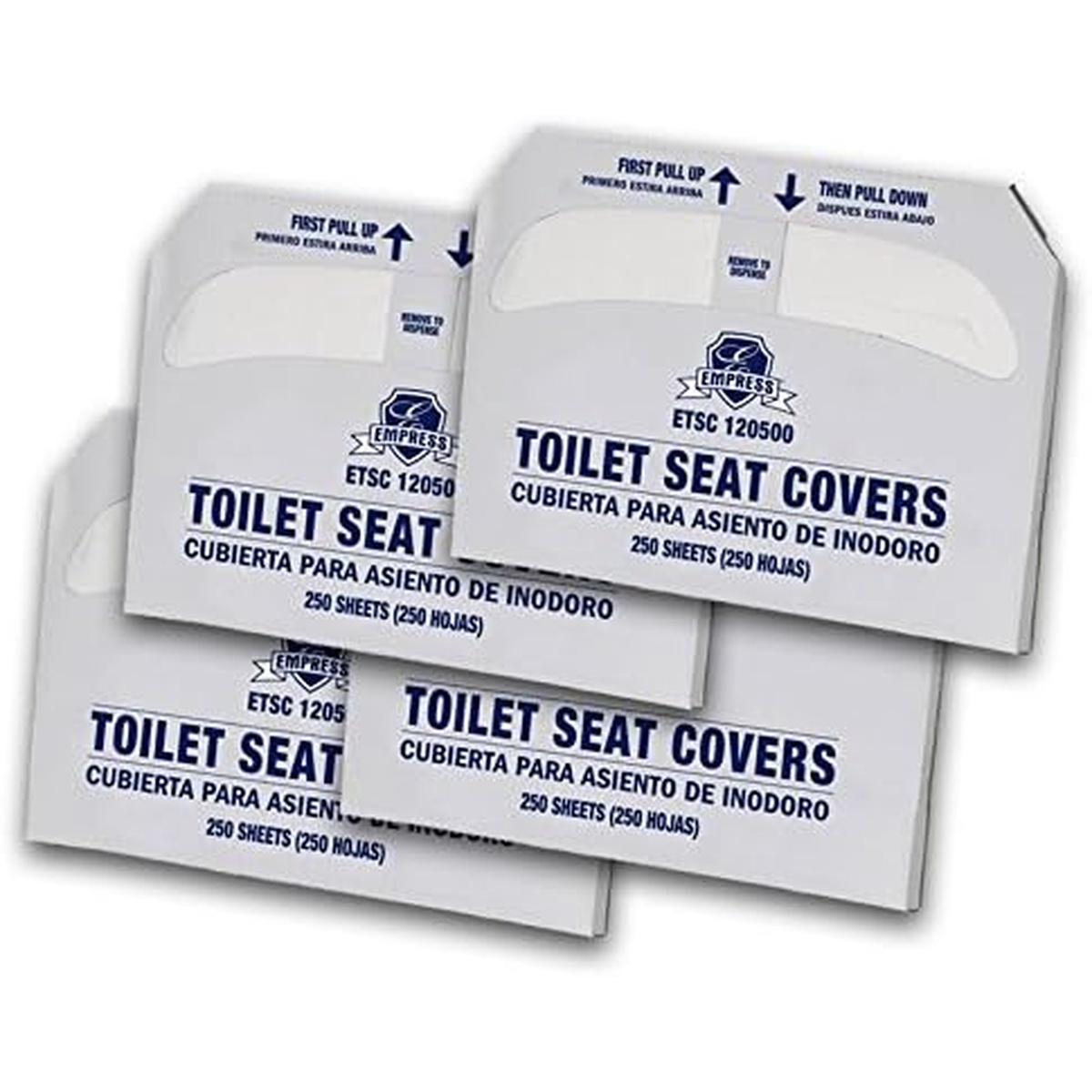 Four packs of Empress ETSC 120500 half-fold toilet seat covers, 250 sheets each