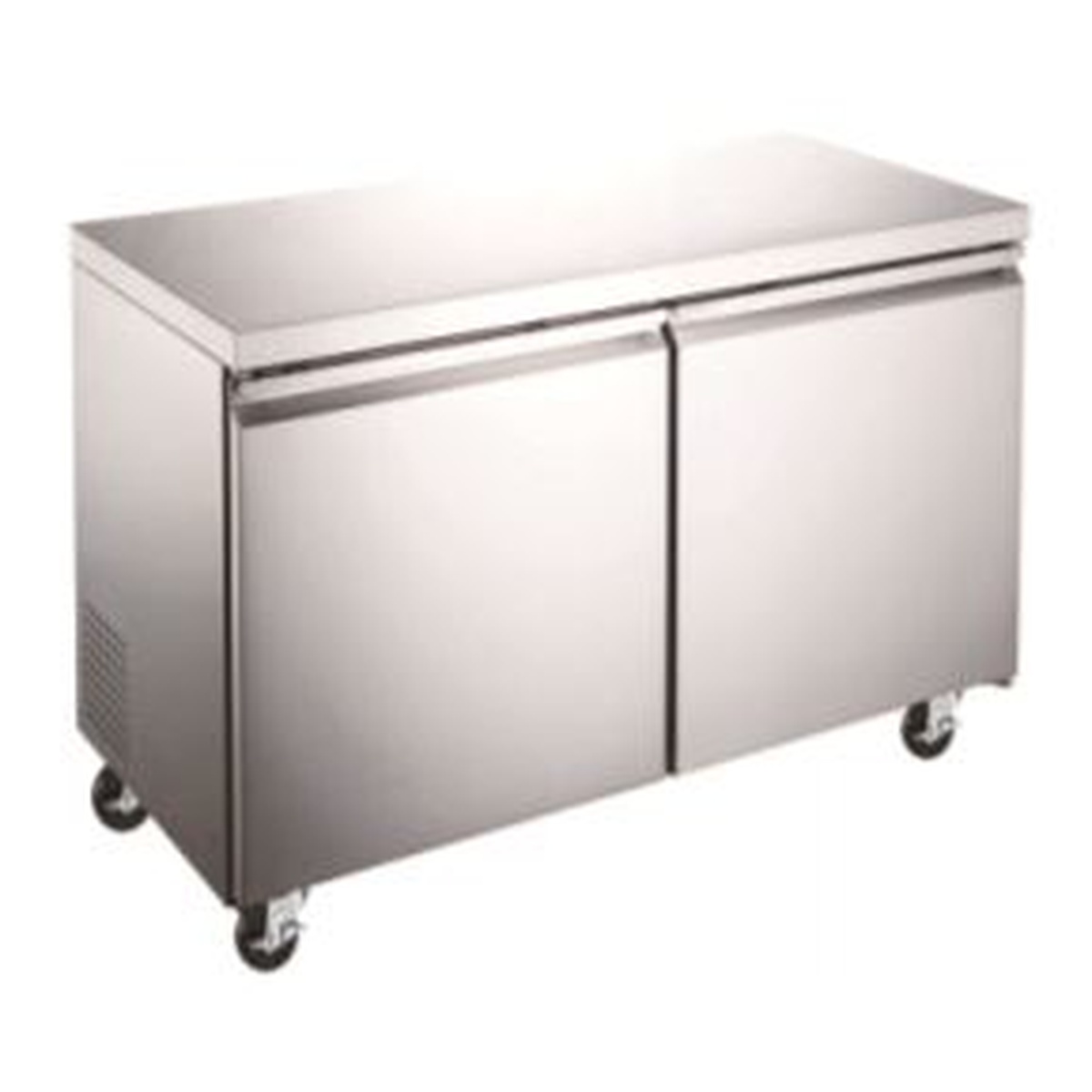 Enhanced EUC-48R-HC 48-inch two-door stainless steel undercounter refrigerator on casters