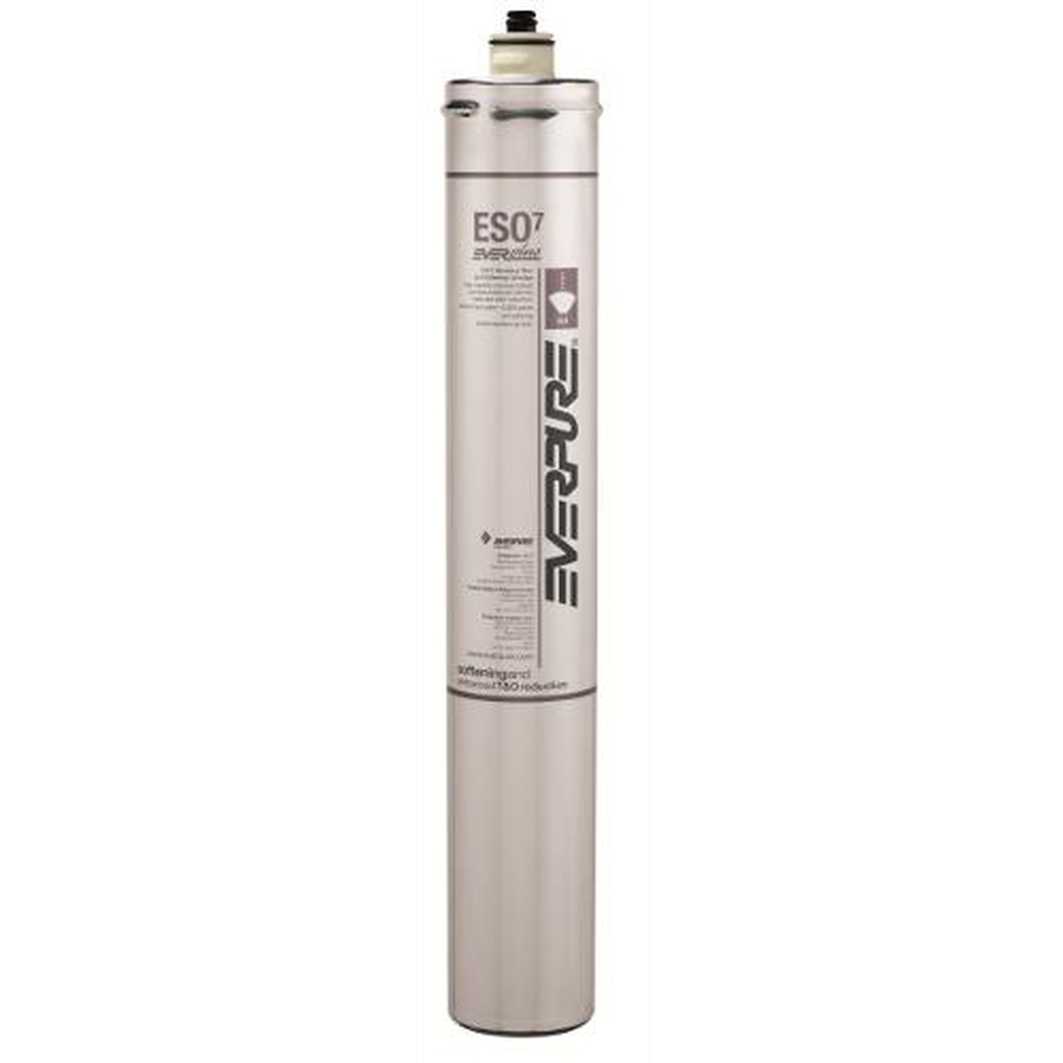 Everpure ESO7 EV960725 water filter cartridge, tall cylindrical stainless steel body with ESO7 branding