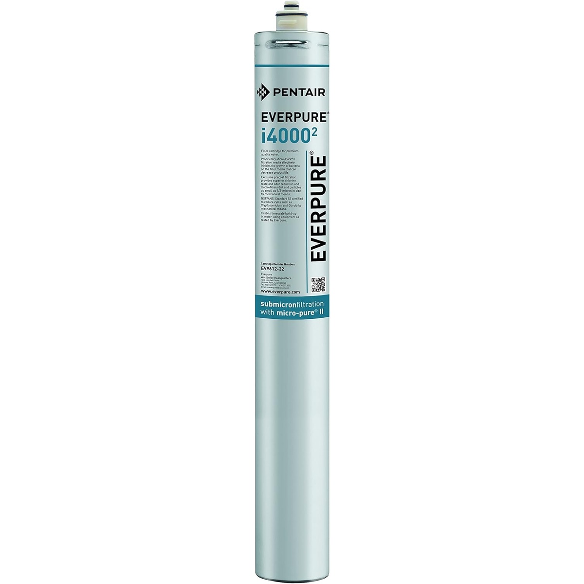 Everpure i4000² EV961232 water filter cartridge with Micro-Pure II submicron filtration label