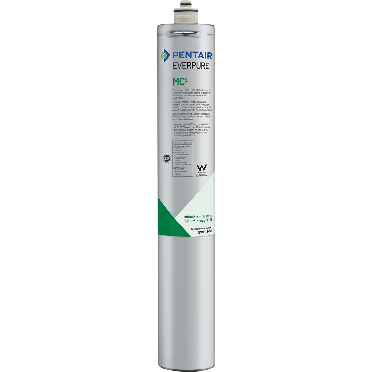 Everpure MC2 EV961255 water filter cartridge with Micro-Pure II submicron filtration label