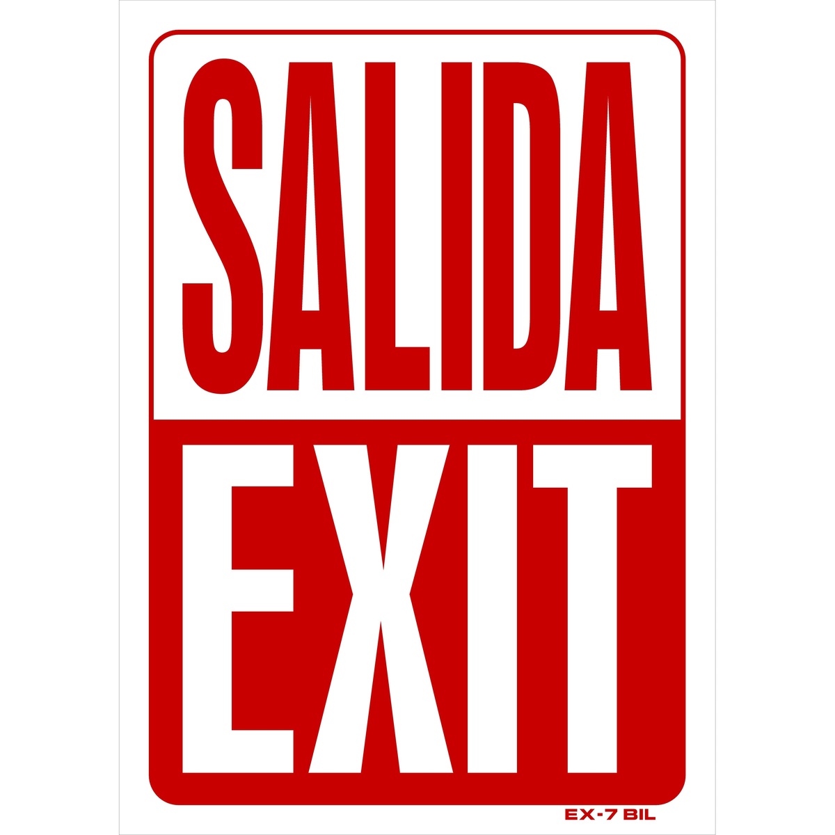 EX-7BIL bilingual SALIDA/EXIT sign with bold red and white text, 14x10 inches
