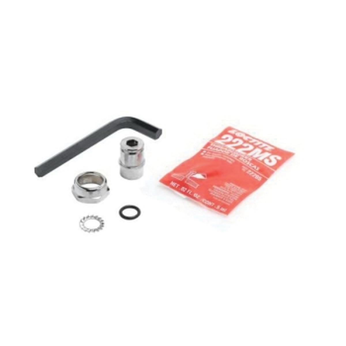 T&S Brass EZ-K EasyInstall Kit components including hex key, bushing, lock washer, O-ring and LocTie capsule