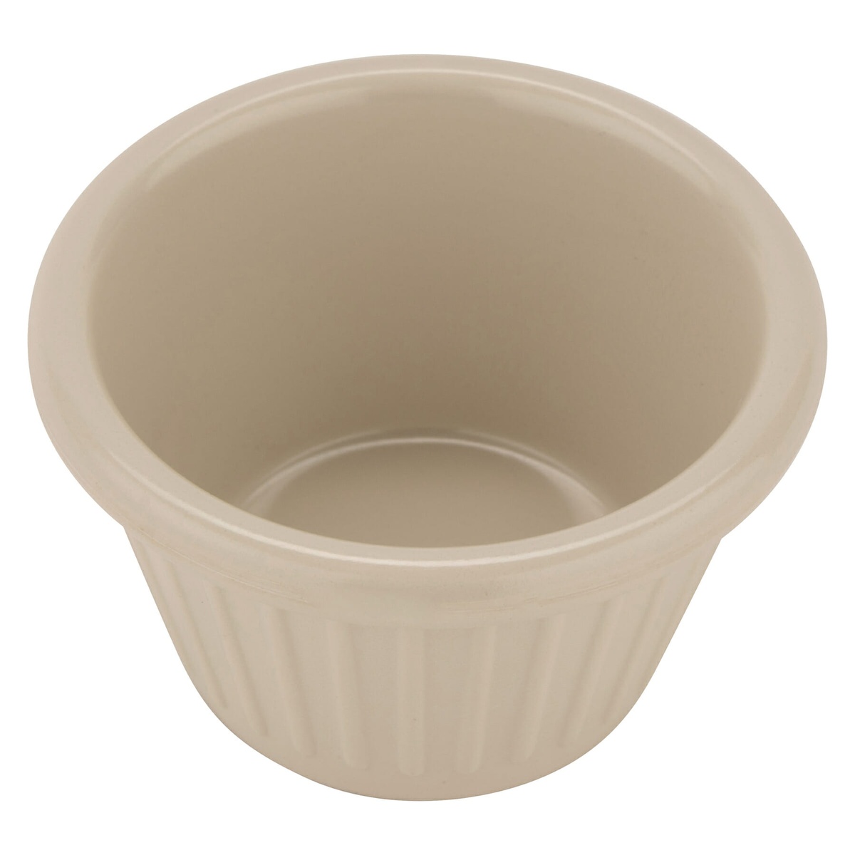 Ivory fluted melamine ramekin angled top-down view showing fluted exterior detail