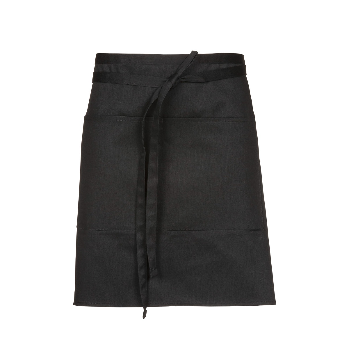 Chef Works Half Bistro Apron in dark grey with patch pocket and waist tie, product flat lay
