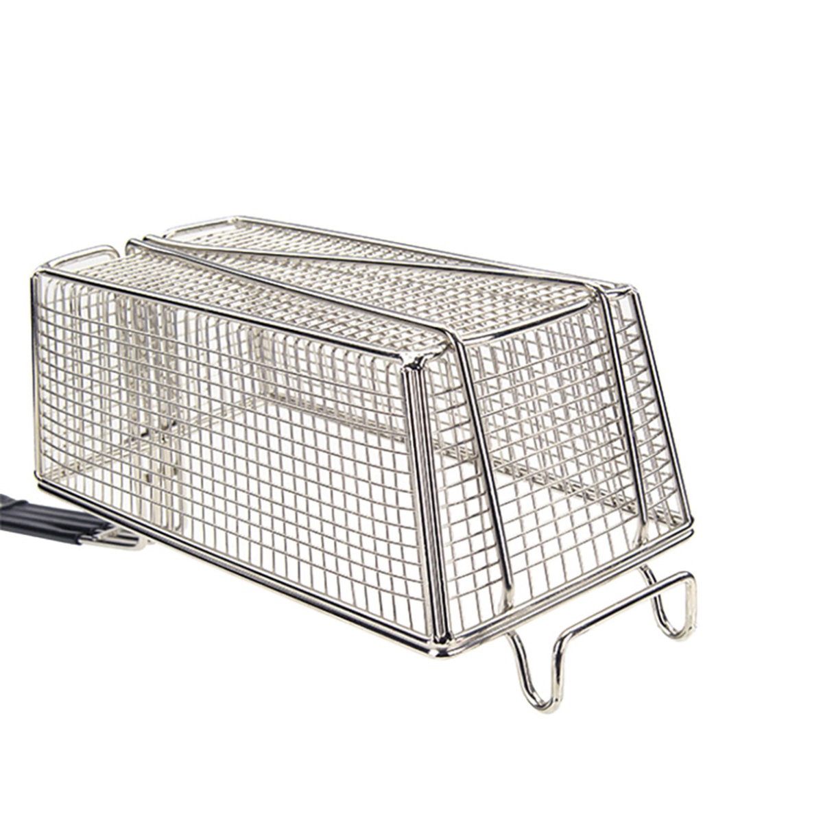 Underside view of Winco FB-05 rectangular wire fry basket