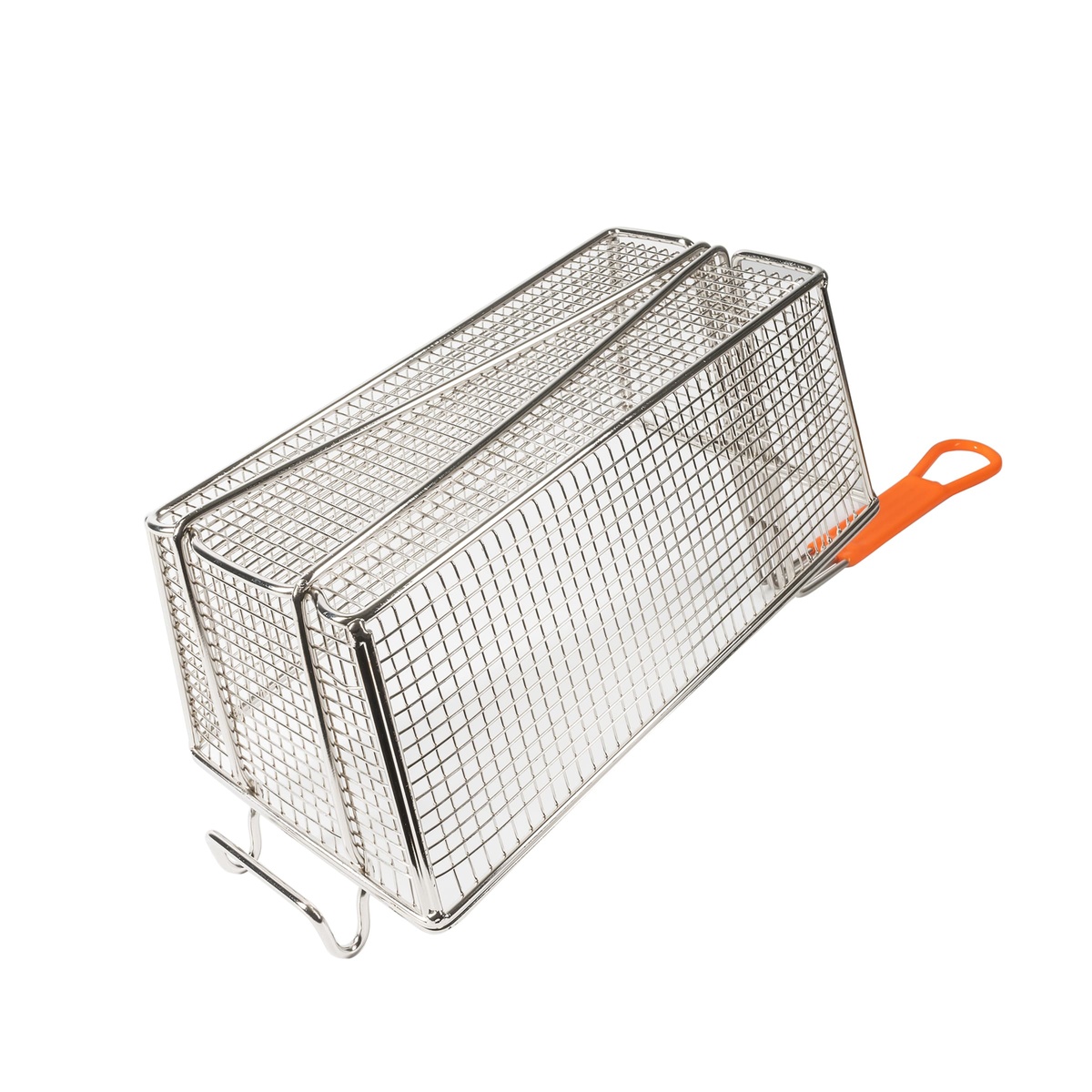 Fryer basket shown inverted highlighting double reinforced edges