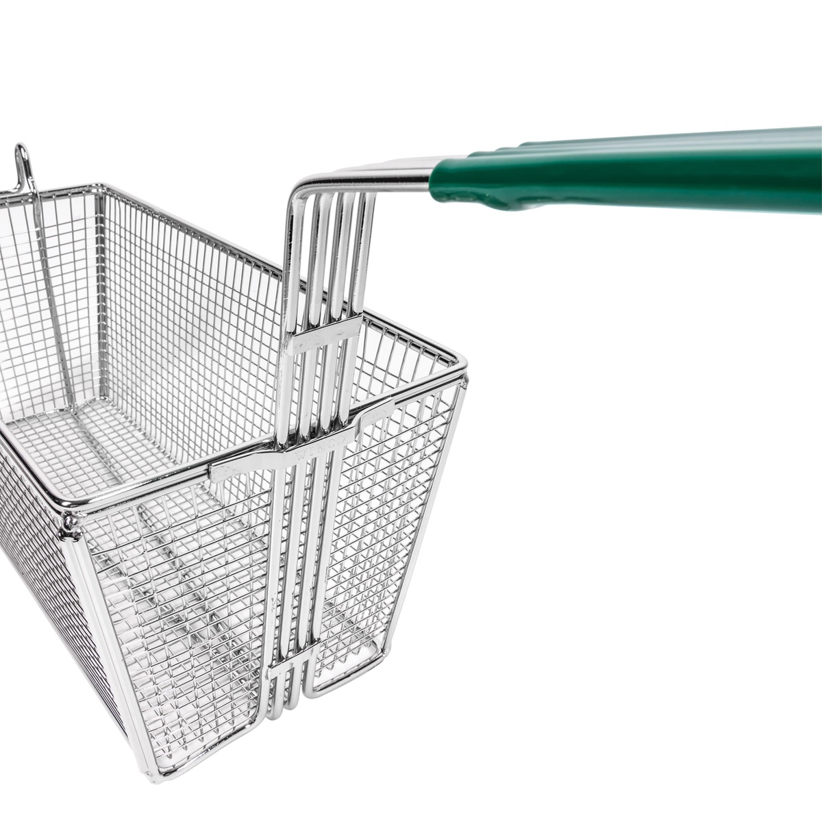 Close-up of Winco FB-30 basket corner and handle connection