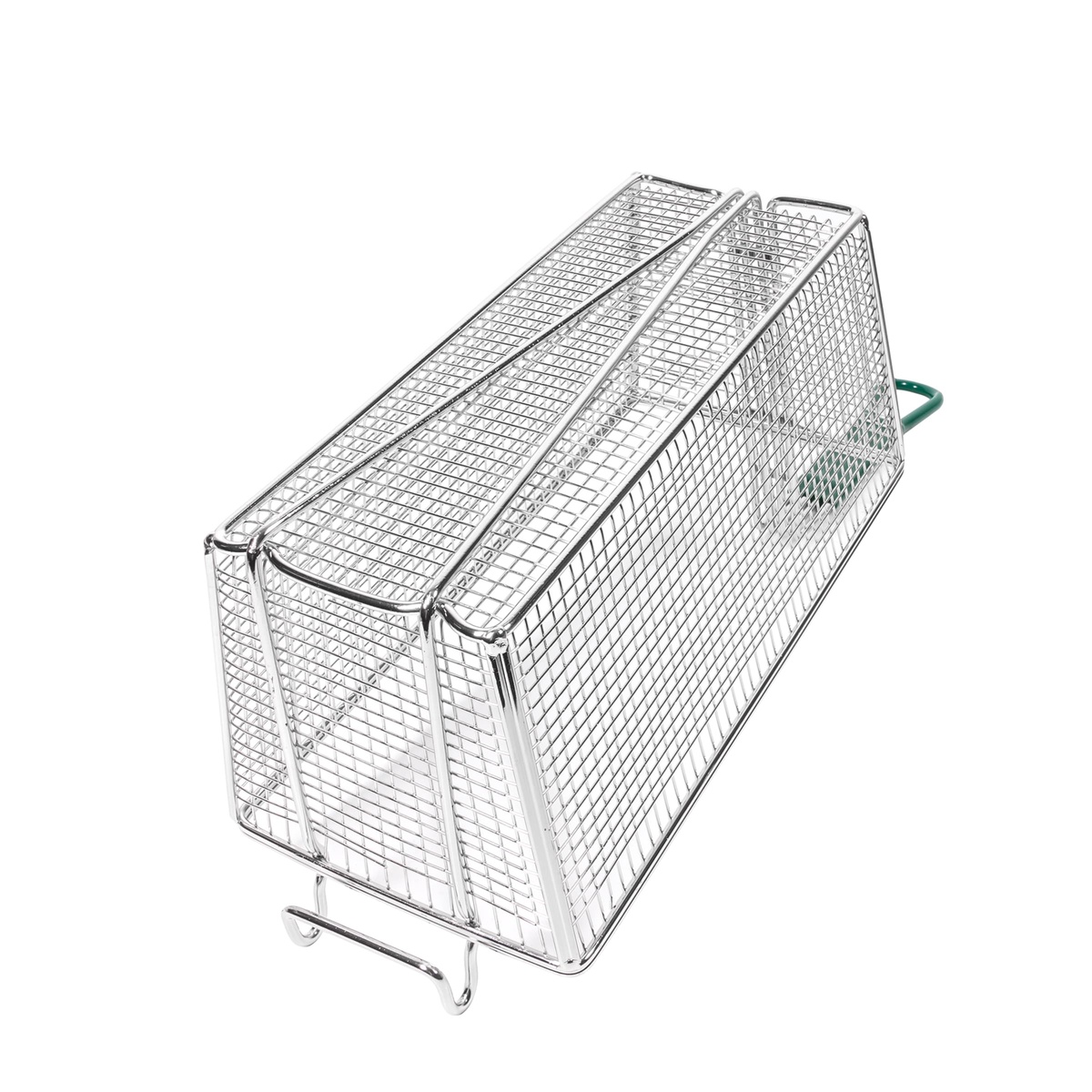 Bottom view of Winco FB-30 fryer basket showing mesh base and frame