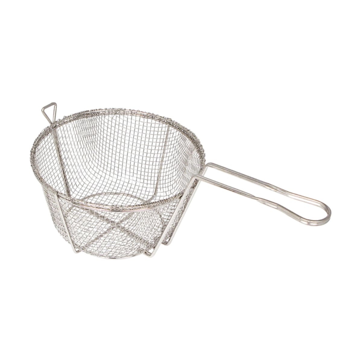 Winco round mesh wire fry basket with long wire handle