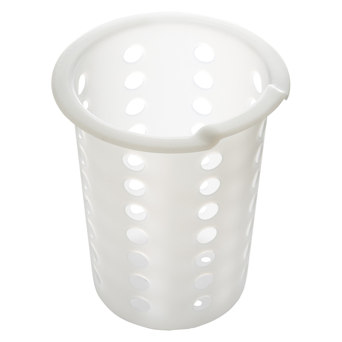 Winco FC-PL perforated plastic flatware cylinder, top-angle view showing wide opening