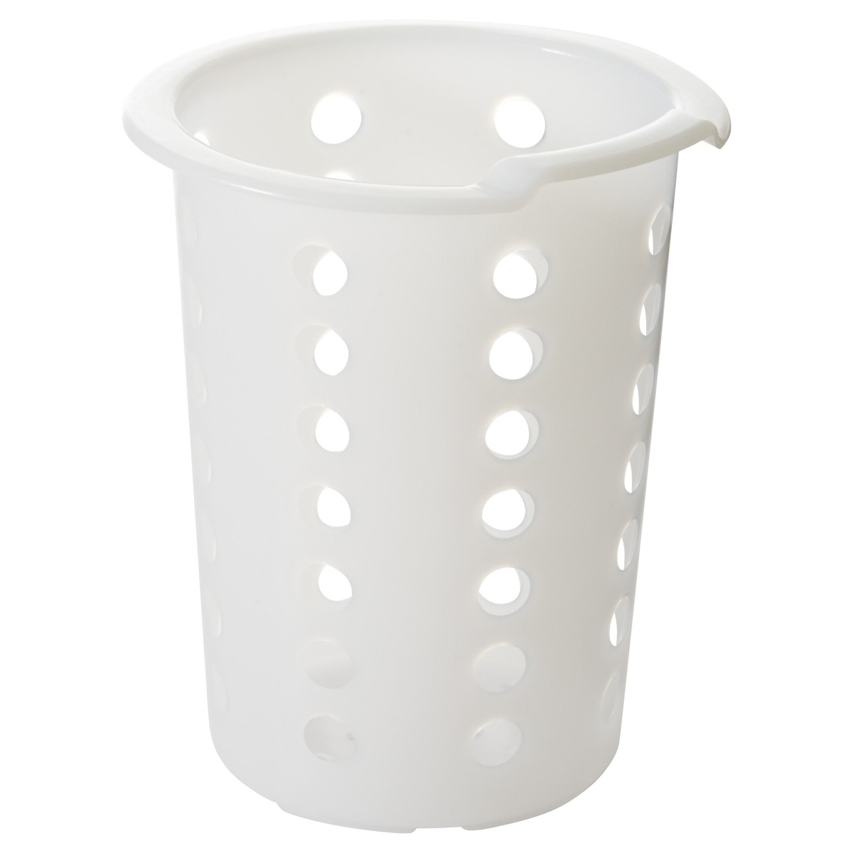 Winco FC-PL white perforated plastic flatware cylinder, front view