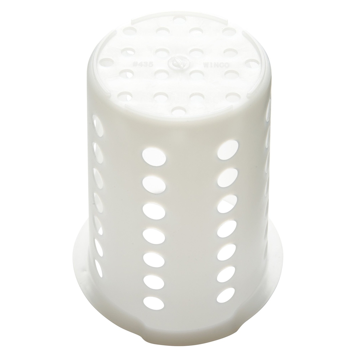 Winco FC-PL flatware cylinder bottom view showing perforated base and Winco branding