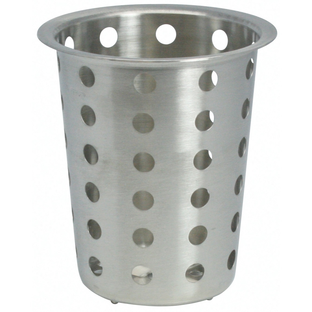 Winco FC-SS perforated stainless steel flatware cylinder with circular holes throughout the body