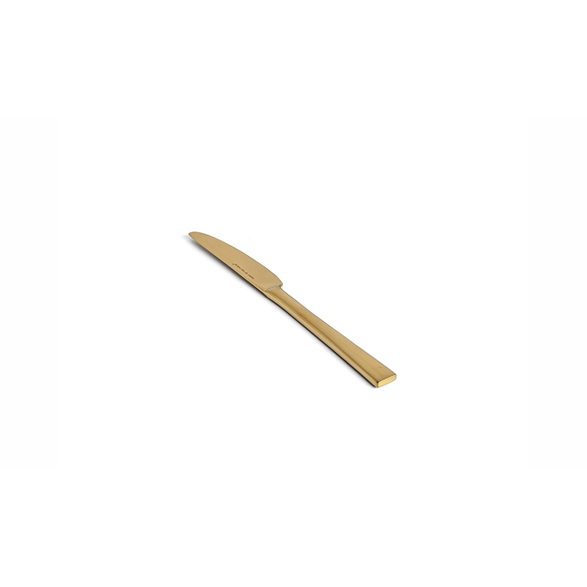 Front of the House Parker 9.25-inch dinner knife in matte brass finish on white background