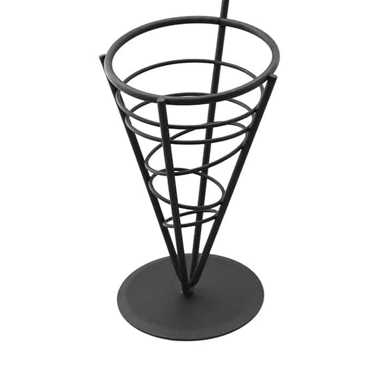 American Metalcraft FFB59 black wrought iron conical wire fry basket with circular base