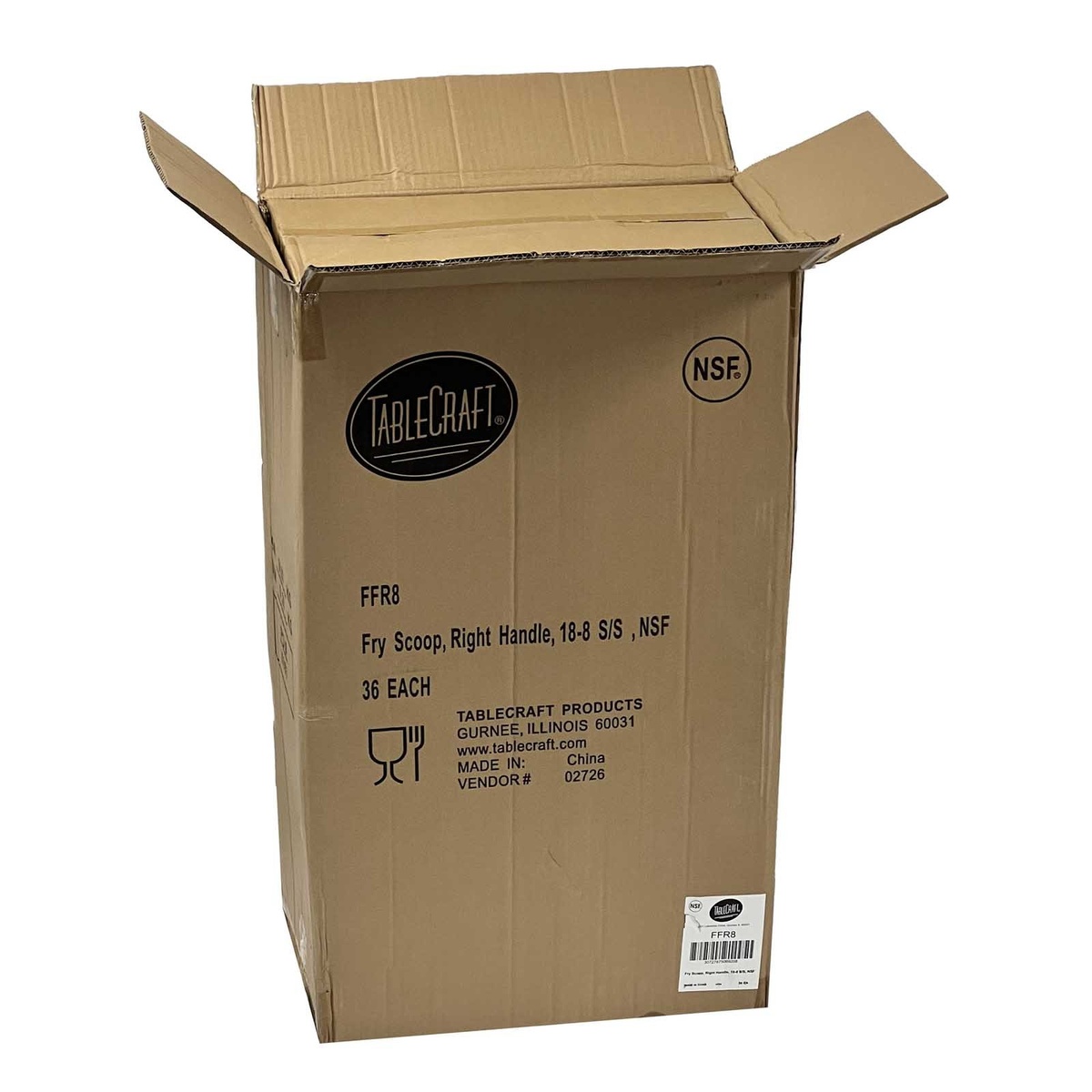 TableCraft FFR8 master case packaging box showing NSF listing, product details, and made in China label