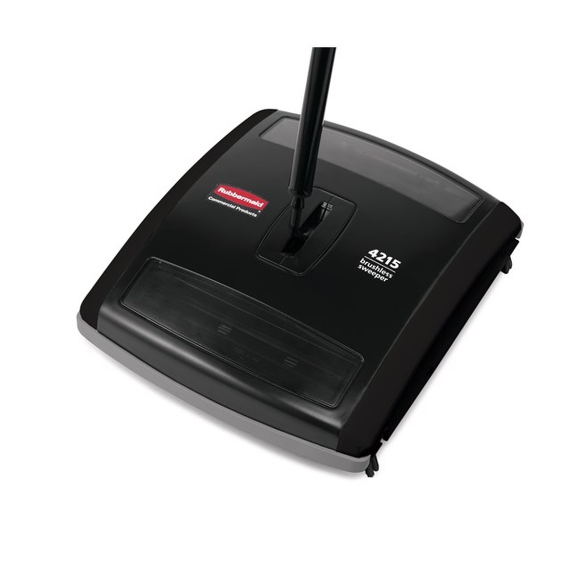 Top-down view of the Rubbermaid Commercial 4215 brushless sweeper head in black with tinted view window