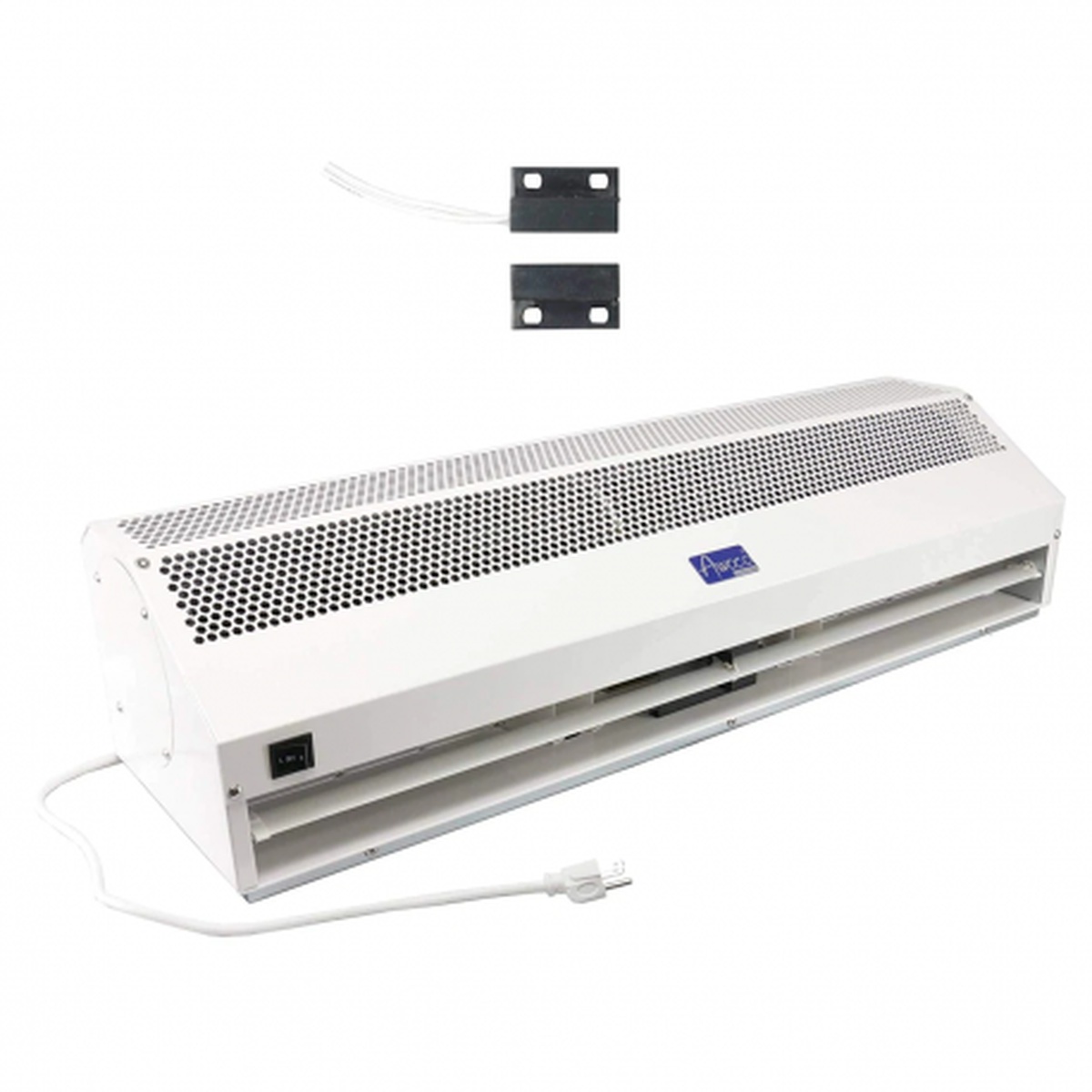 Awoco FM1512S 48-inch commercial air curtain in white metal case with magnetic door switch accessory
