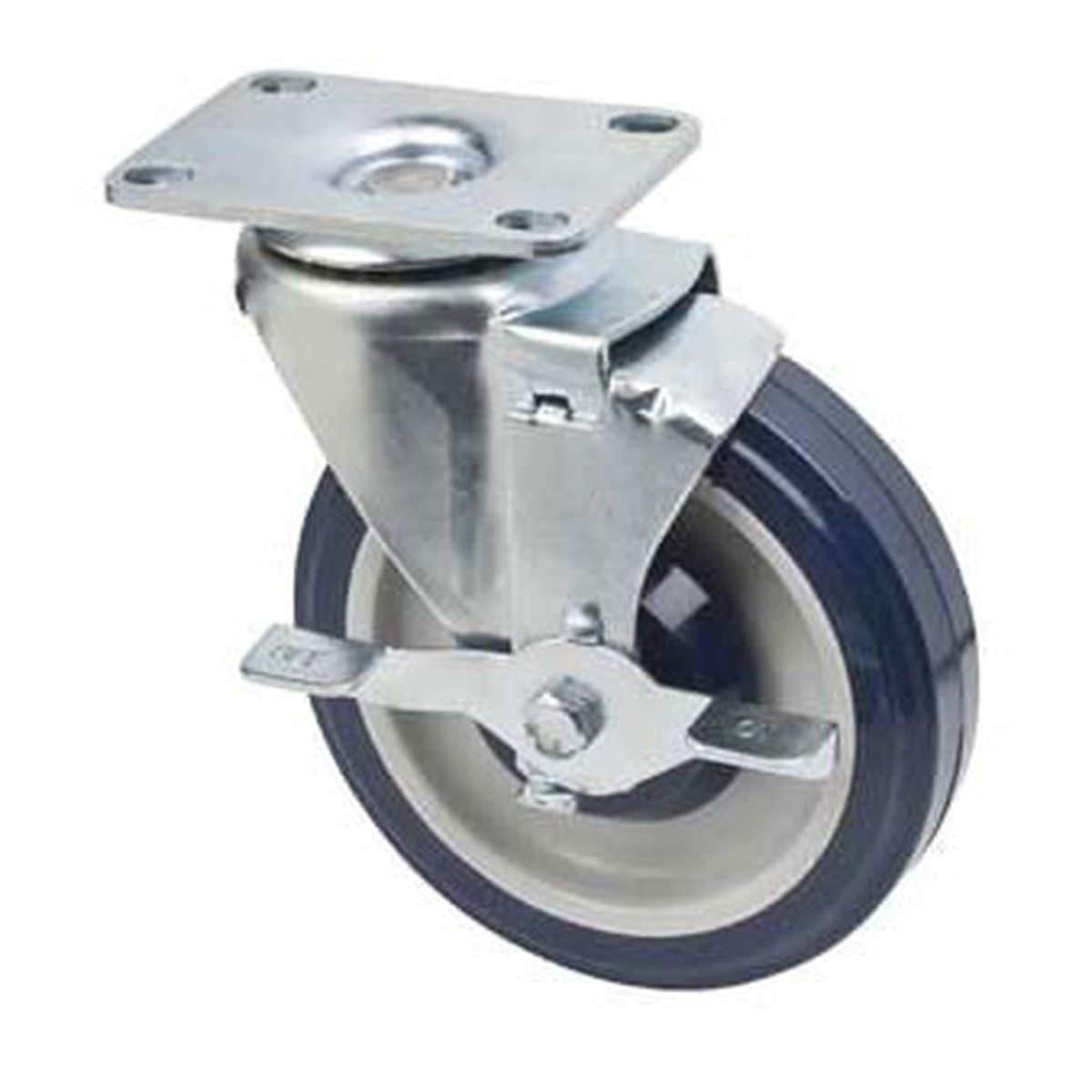 1880 Hospitality FPCST2X35 swivel plate caster with brake and 5-inch polyurethane wheel on white background