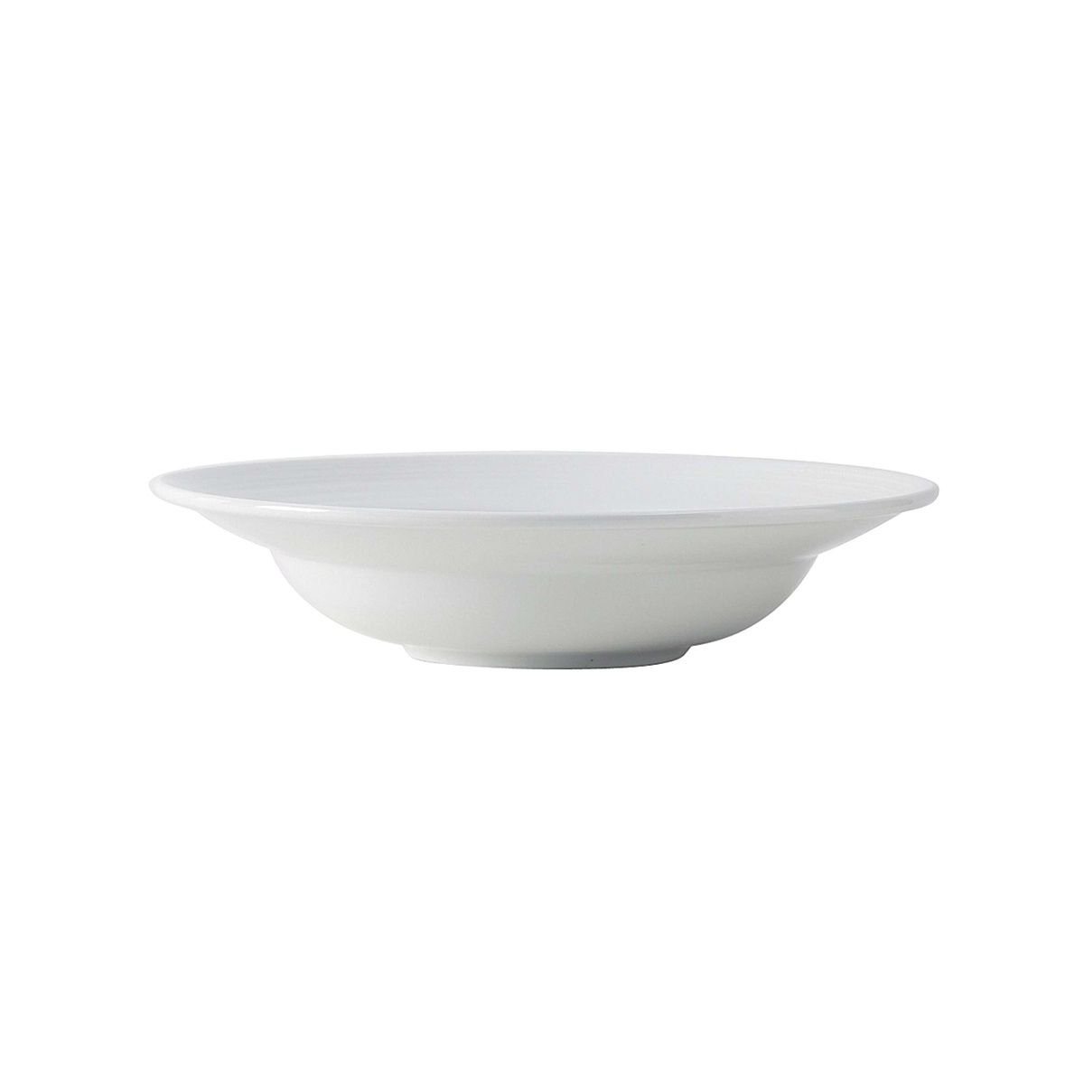 Tuxton China FPD-106 Pacifica Porcelain White 43 oz pasta bowl, side profile view