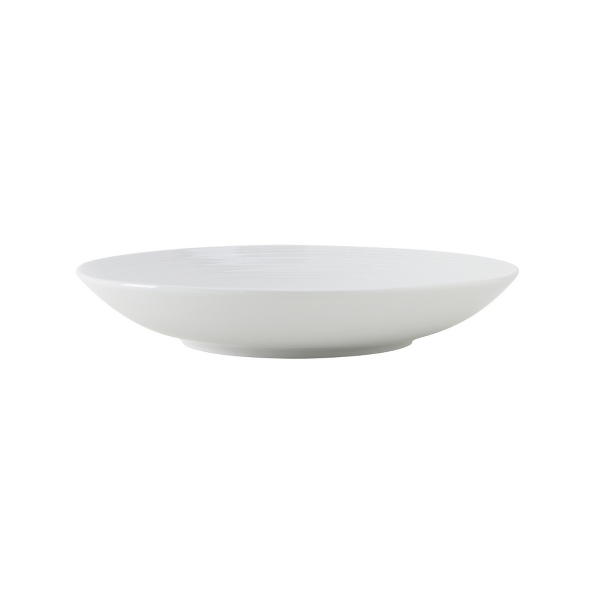 Tuxton FPD-113 Pacifica 53 oz bright white embossed china pasta bowl, side profile view