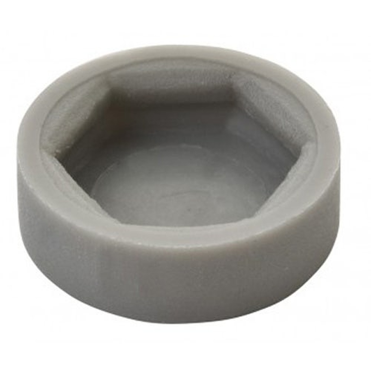 Gray hexagonal plastic post leveling foot cap, single unit shown on white background