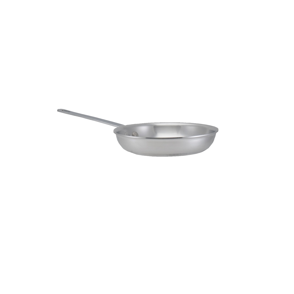 Libertyware FRY08 aluminum fry pan side profile showing low-profile bowl depth and long handle