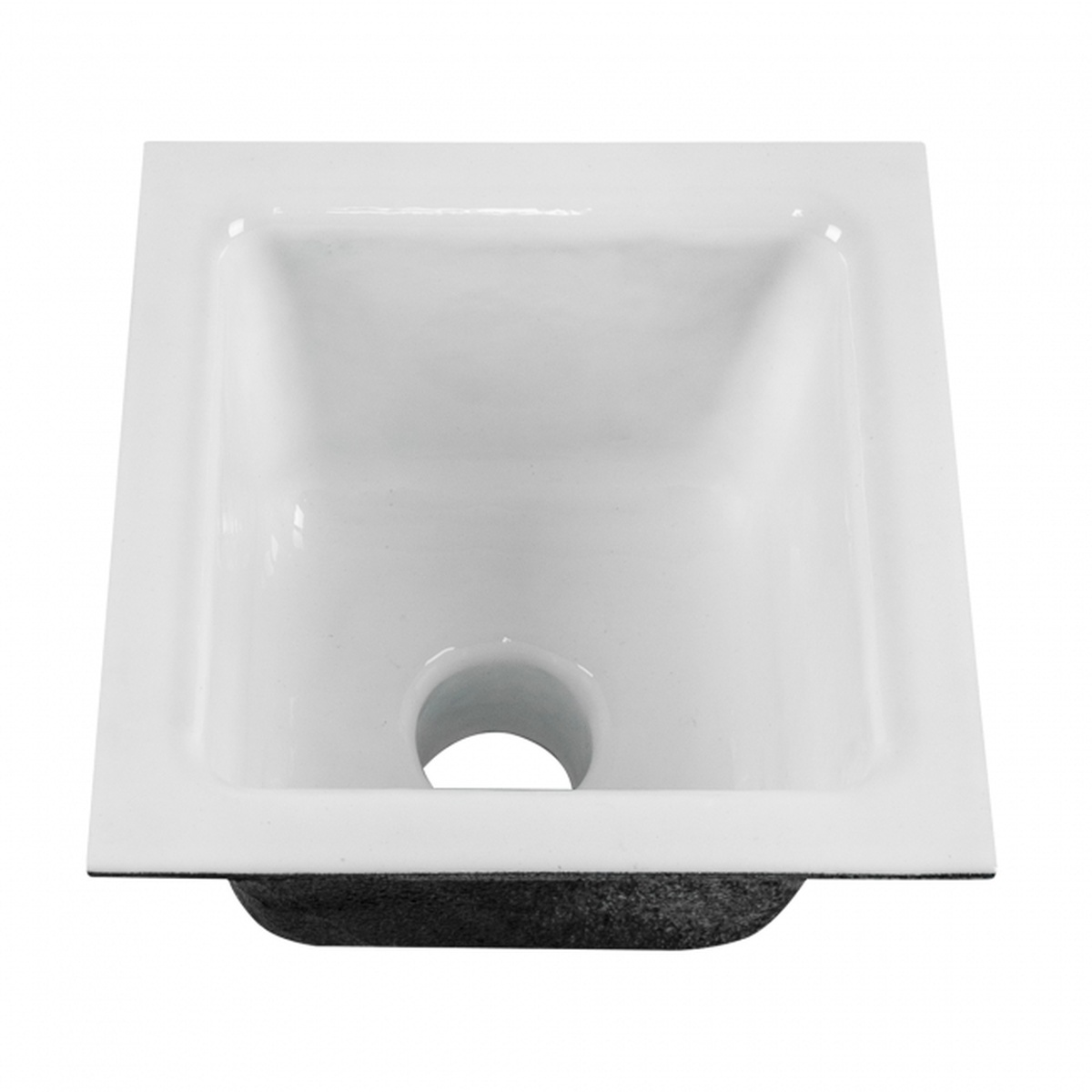 GSW USA FS-1263 cast iron floor sink top-down view showing white enameled interior and centered drain opening