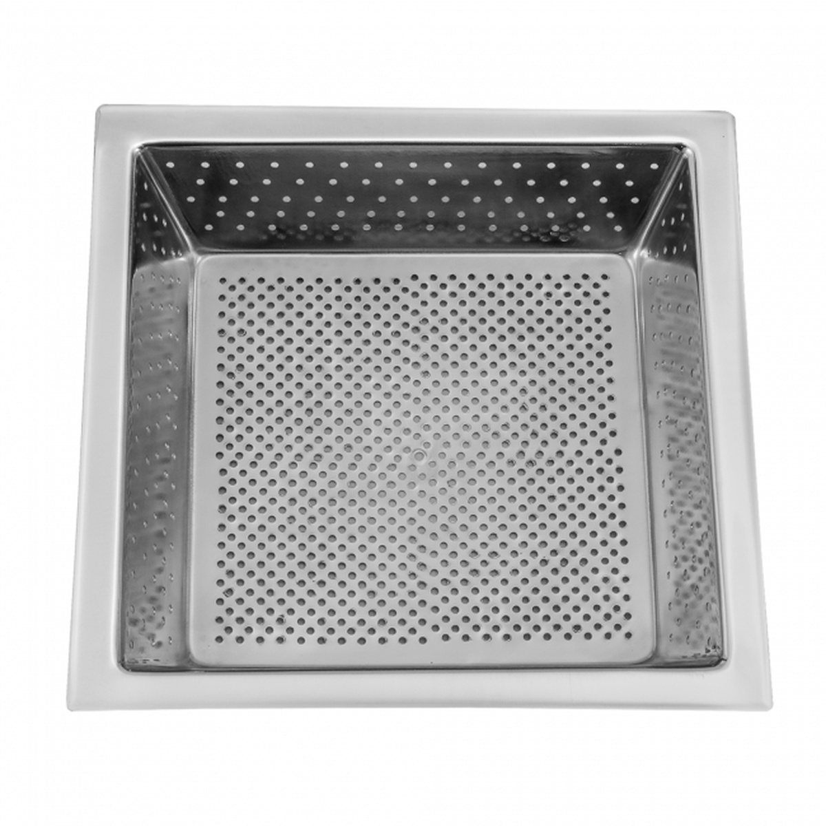 GSW USA stainless steel floor sink basket with perforated bottom and sides, square drop-in design