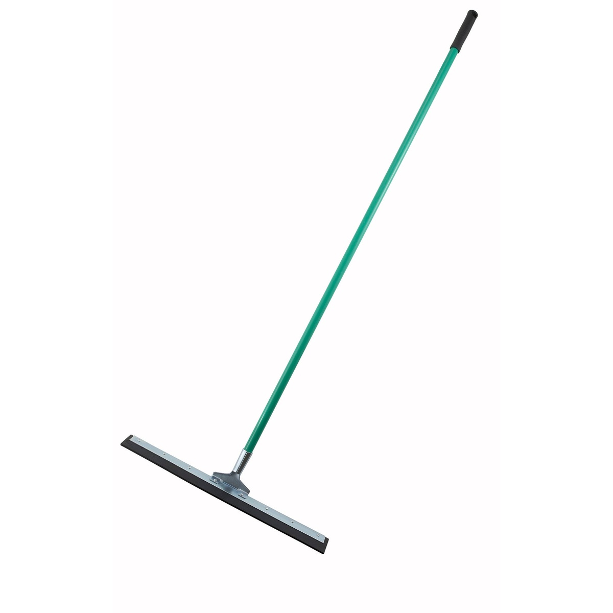 Winco FSS-24 floor squeegee shown assembled with a long green handle and black grip