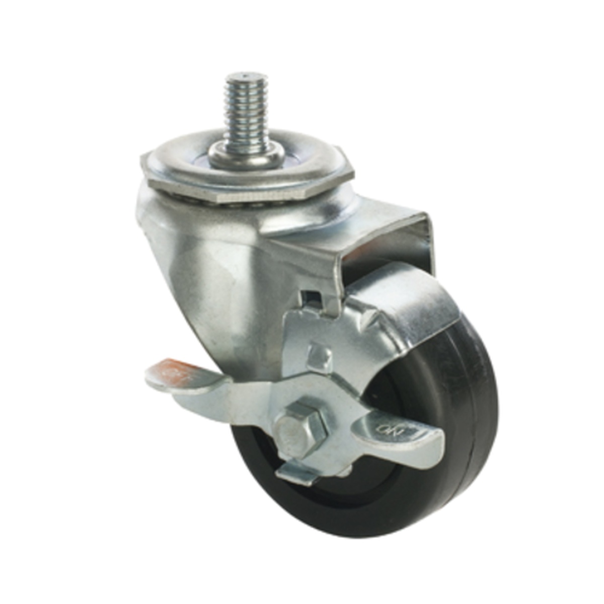1880 Hospitality FTC34105HD 5-inch threaded stem swivel caster with brake lever and black polyurethane wheel, metal housing