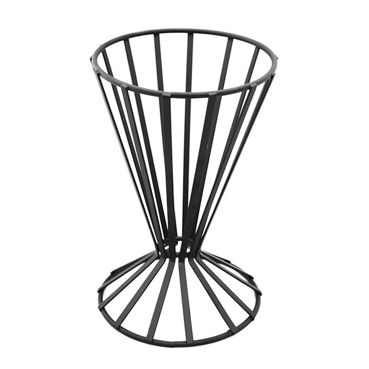 American Metalcraft FWB4 black wrought iron flat coil conical basket on white background