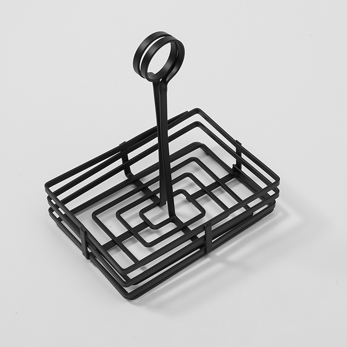 American Metalcraft FWC68 black flat coil wrought iron rectangular condiment caddy with center ring handle