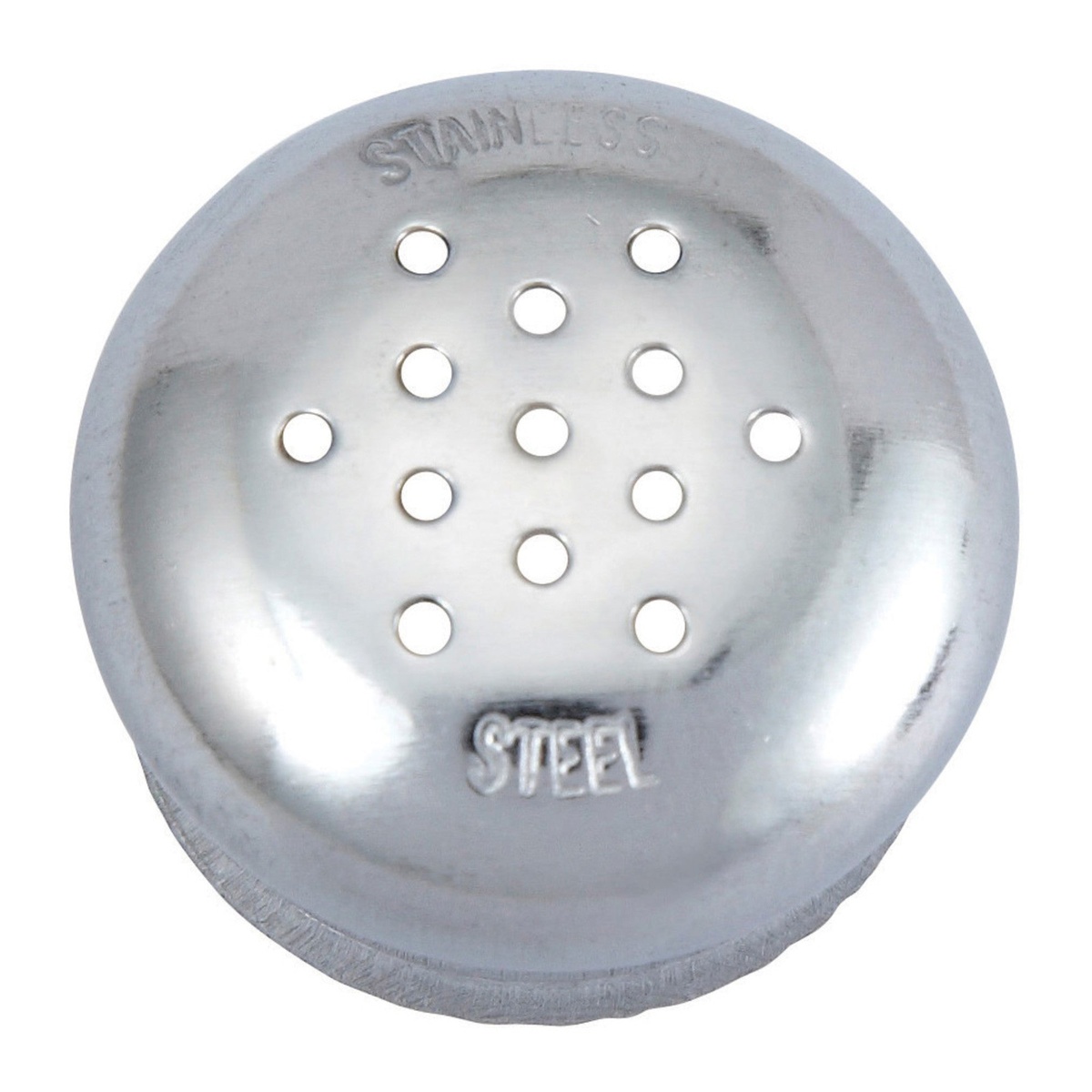 Winco G-105 stainless steel mushroom shaker top viewed from above showing perforated dispensing holes