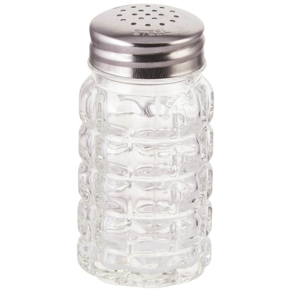 Winco G-118 2 oz classic glass salt and pepper shaker with stainless steel flat top