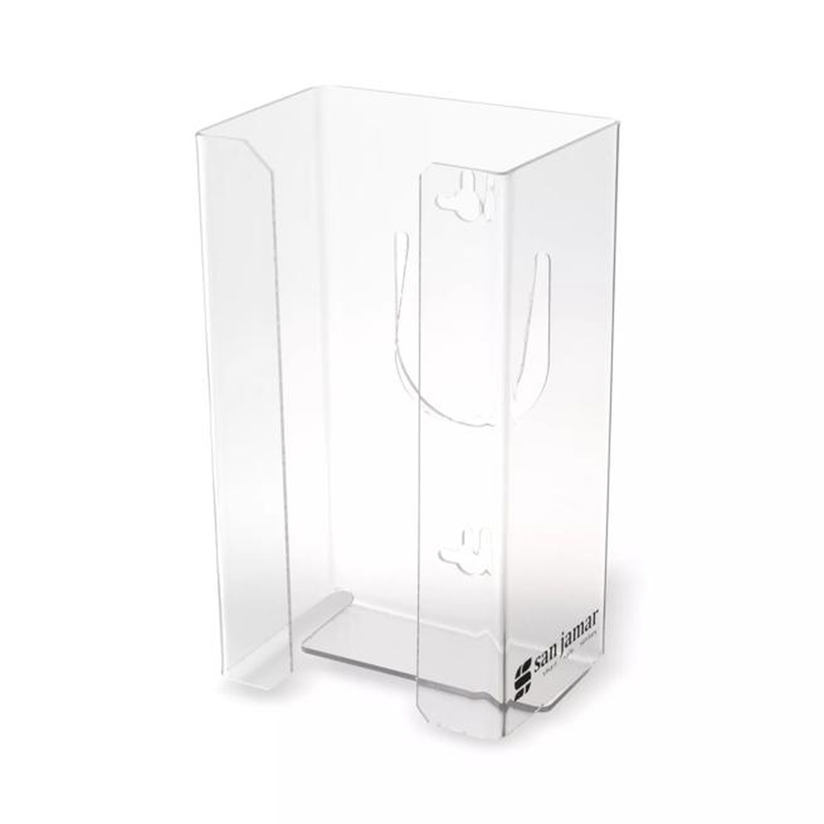 San Jamar G0803 clear plexiglass glove dispenser, angled three-quarter view