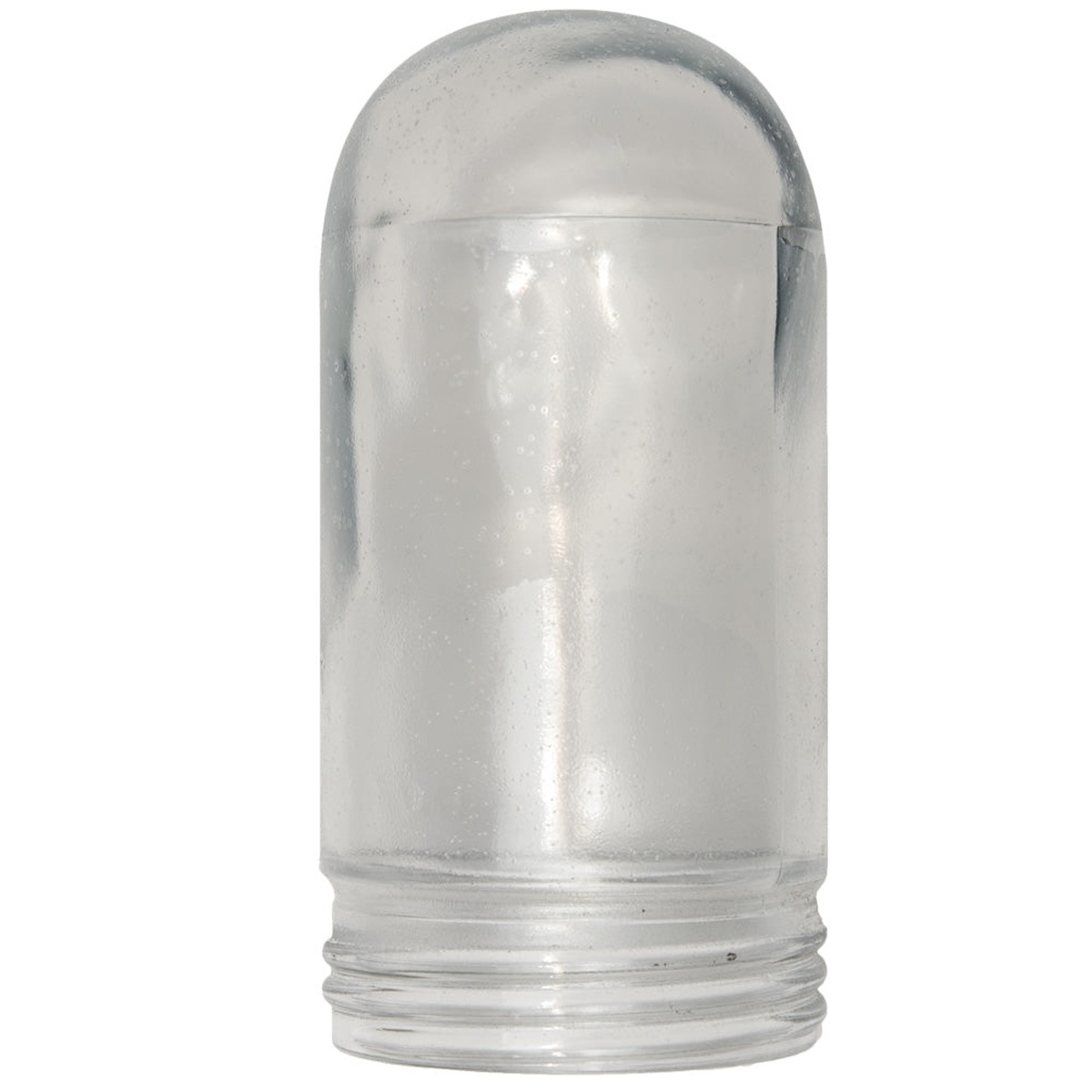 Shat-R-Shield G1001 PFA coated clear glass globe with screw thread base on white background