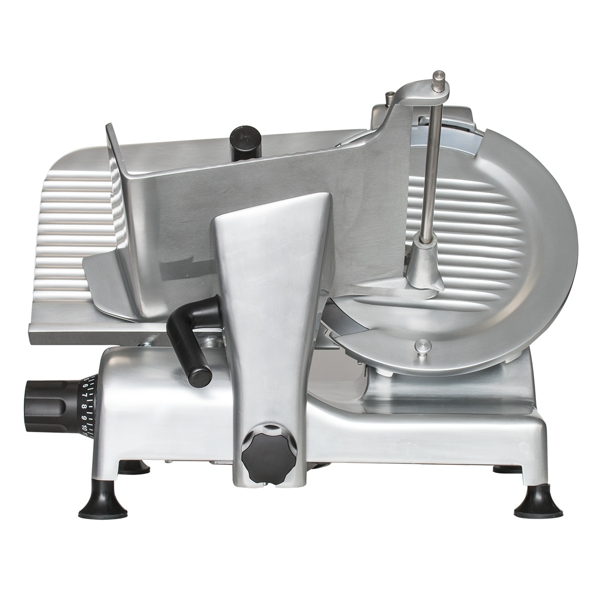 Globe G12 manual slicer side view showing carriage and product chute